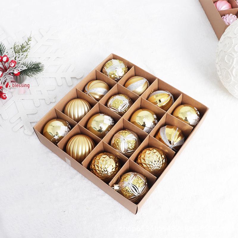 6cm Electroplated Pink Christmas Ball Ornaments - 16 Piece Set with Snowflakes