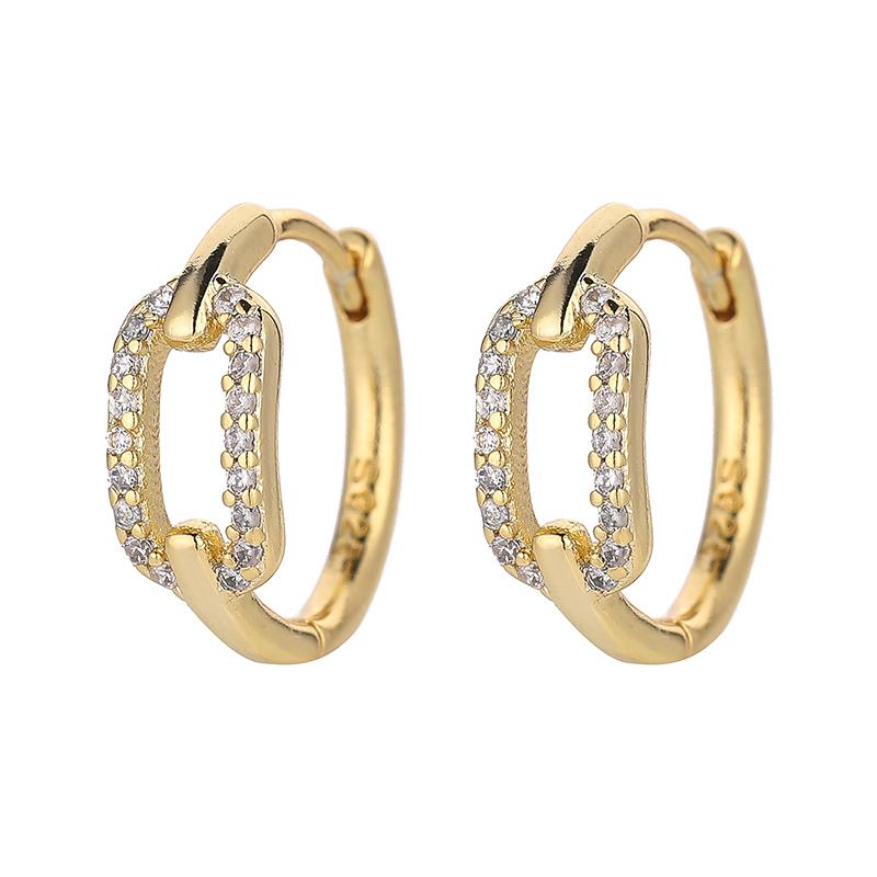 ANENJERY Zircon Hollow Geometric Huggie Hoop Earrings For Women Temperament French Jewelry