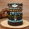 Leather Bracelets for Men Women Handmade Wrap Woven Cuff Bracelets Wooden Beaded Bracelets Vintage Ethnic Tribal Wristbands Bracelet Set Adjustable