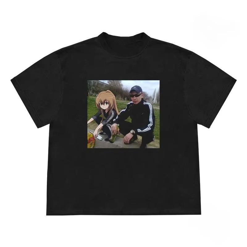 

2025 Summer Hot Short Sleeve Tee Two Dimensional Linkage Hip Hop Rapper Street Rap Short Sleeve T-Shirt Anime Clothes Tops Tees S