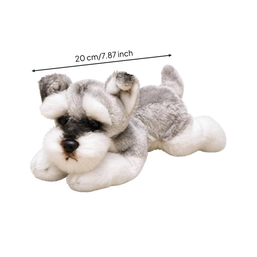 Liegender Schnauzer Plüschtier Stofftier Kuschelhund mit Schlappohren für Kinder,