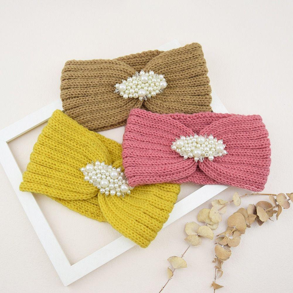 Căști de urechi cu perle Croșetat Tricotat Turban Bandană Lățime Bandă de Păr Benzi de cap Tricotate
