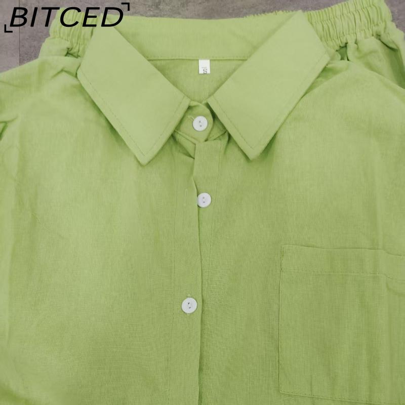 BITCED Women's 2-piece Vintage Plus-size Cotton and Linen Shirt Set High-waisted Loose Trousers