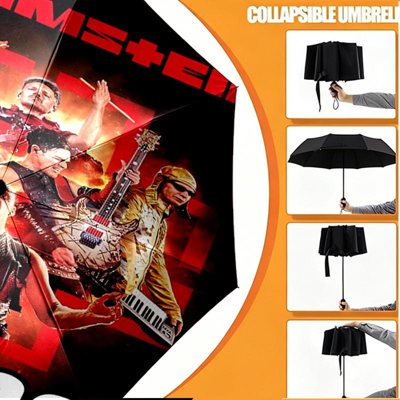 Custom Name Personalized Rammstein Print Umbrella, Auto Open Close, 8‑Rib Sturdy Frame, Commute Camping Hiking Use, Birthday Gift