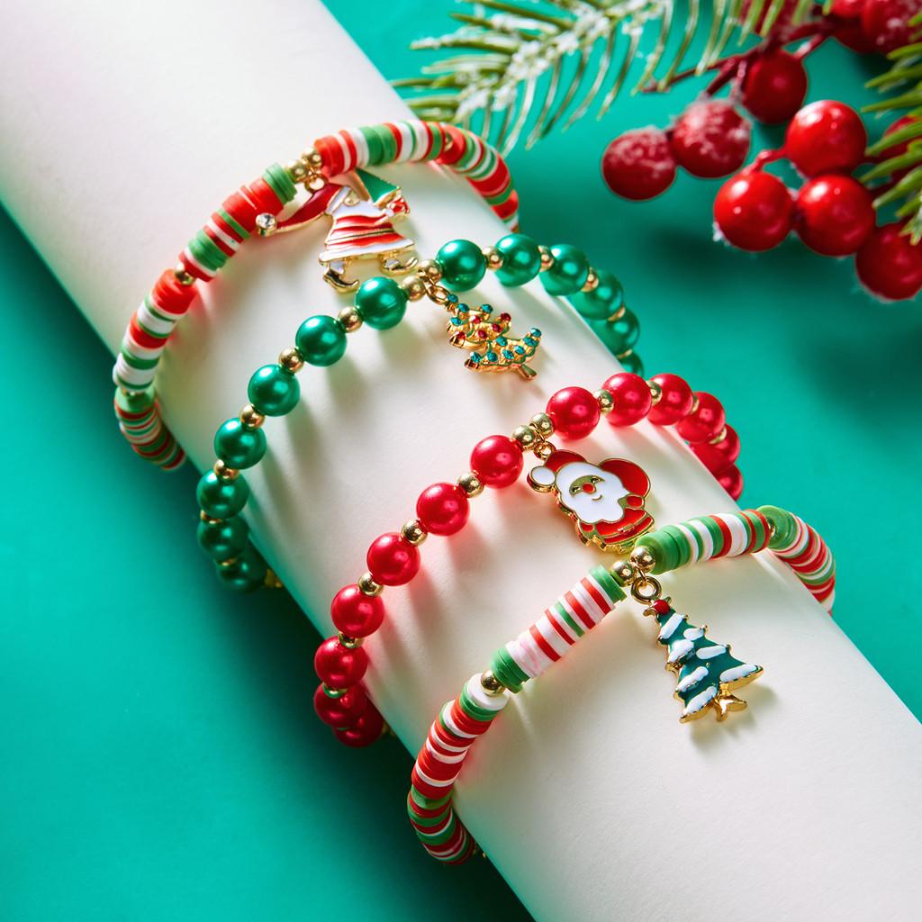 Christmas Bracelet Set With Soft Clay Beads And Holiday Charms For Women Gift Giving