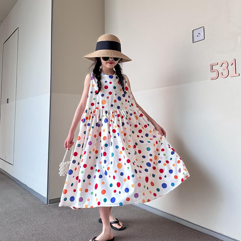 

Модное летнее платье для девочек в горошек, длинное пляжное платье для девочек, бохо, дети, принцесса, свободные платья, костюм для подростков 8, 10, 12, 14 лет 120 белый