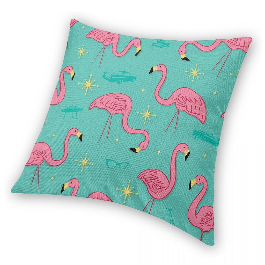 Lawn Pink Flamingo Square Pillowcase Polyester Linen Velvet Pattern Zip Decor Pillow Case Home Cushion Cover 45X45