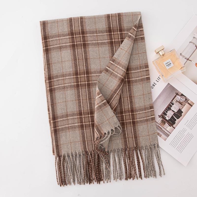 New imitation cashmere plaid scarf women's autumn and winter versatile couple warm scarf gift dual-purpose shawl