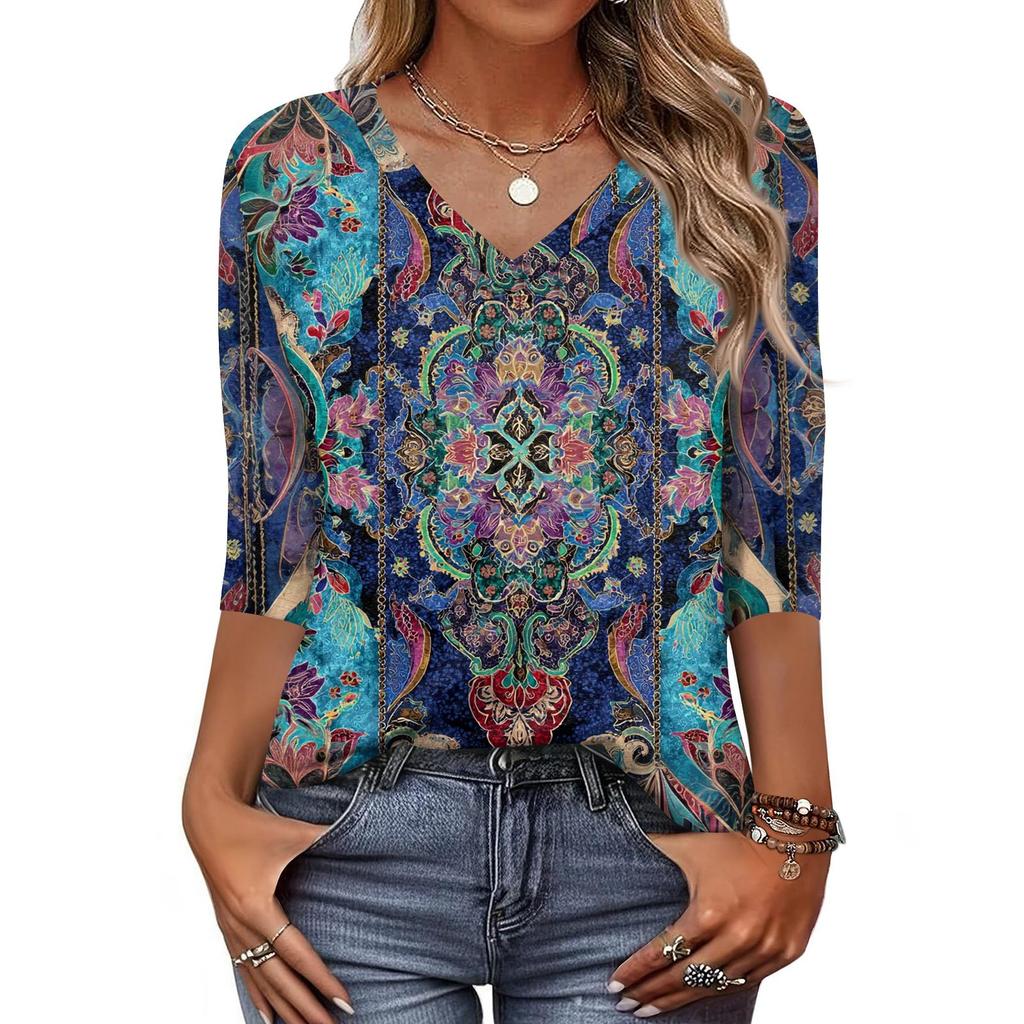 Dámské tričko s potiskem 3/4 rukáv denní víkendová móda základní véčkový výstřih běžný top