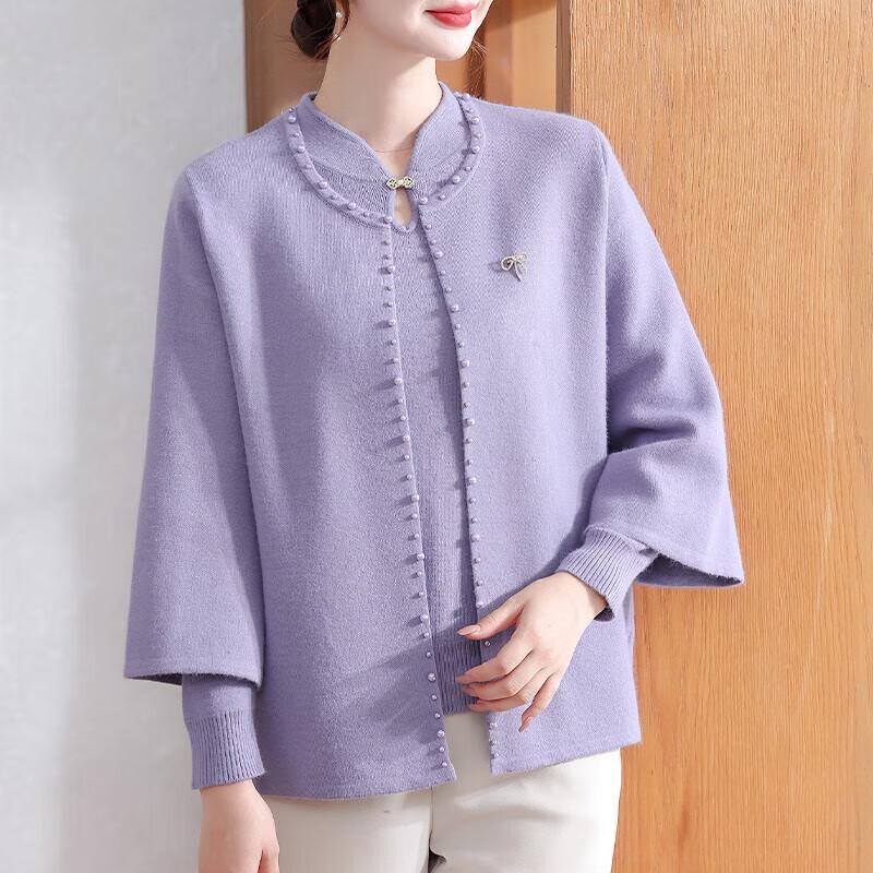 

Middle-Aged Women s Autumn/Spring Knit Cardigan Two-Piece Set 2XL (Recommended 120-135 jin)