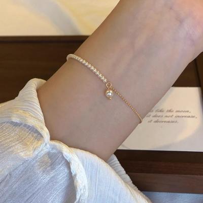 Female Retro Extremely Small Gold Bead Strong Light Pearl Bracelet