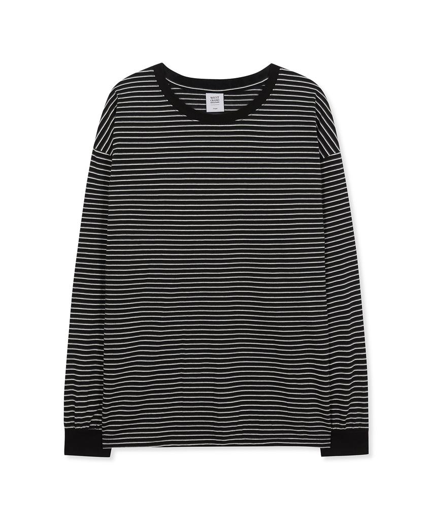 WEST GRAND BOULEVARD Semi-Over Stripe Long Sleeve Black