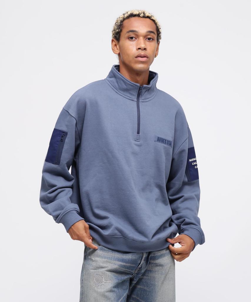 HALF ZIP FATIGUE [AVIREX] WEB-EX SWEAT, Men's, 2XL, 391, Sax, 783-4232009