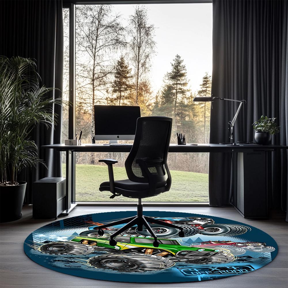 Truck Printed Round Rug Carpet Chair Rug Area Rug Entryway Doormats,for Office Chair Living Room Bedroom Kitchen Room.