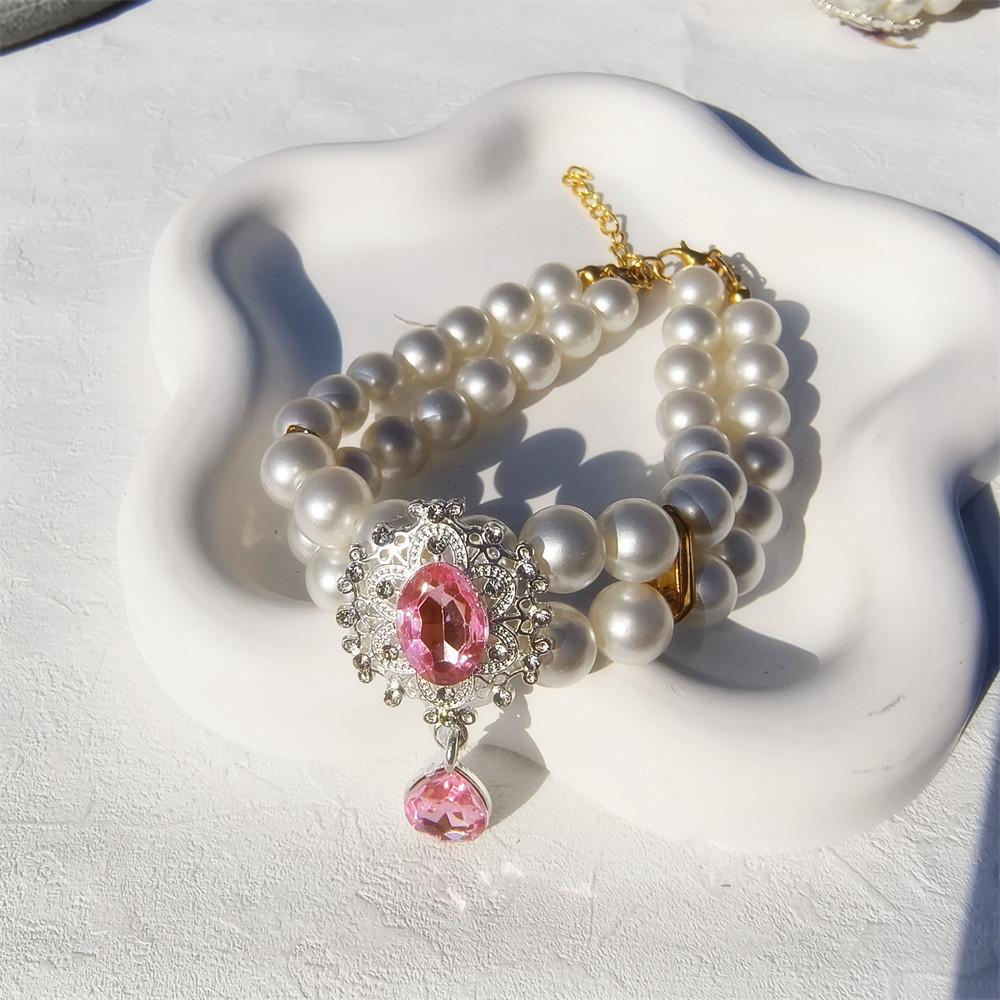 Original design pet heart of the ocean pearl necklace cat dog luxury gemstone double collar jewelry
