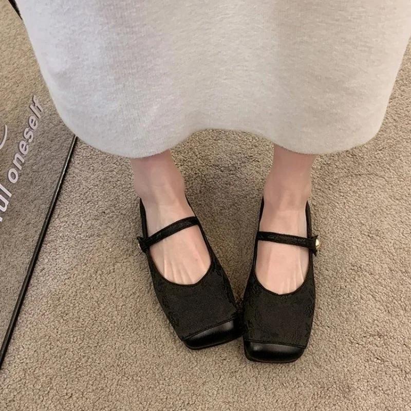 Fashion Ladies Footwear Printing Black Mary Jane With Heel Non Slip Vacation High Quality Fashion Lastest Shoe Y2k 39 Women's Flat Shoes