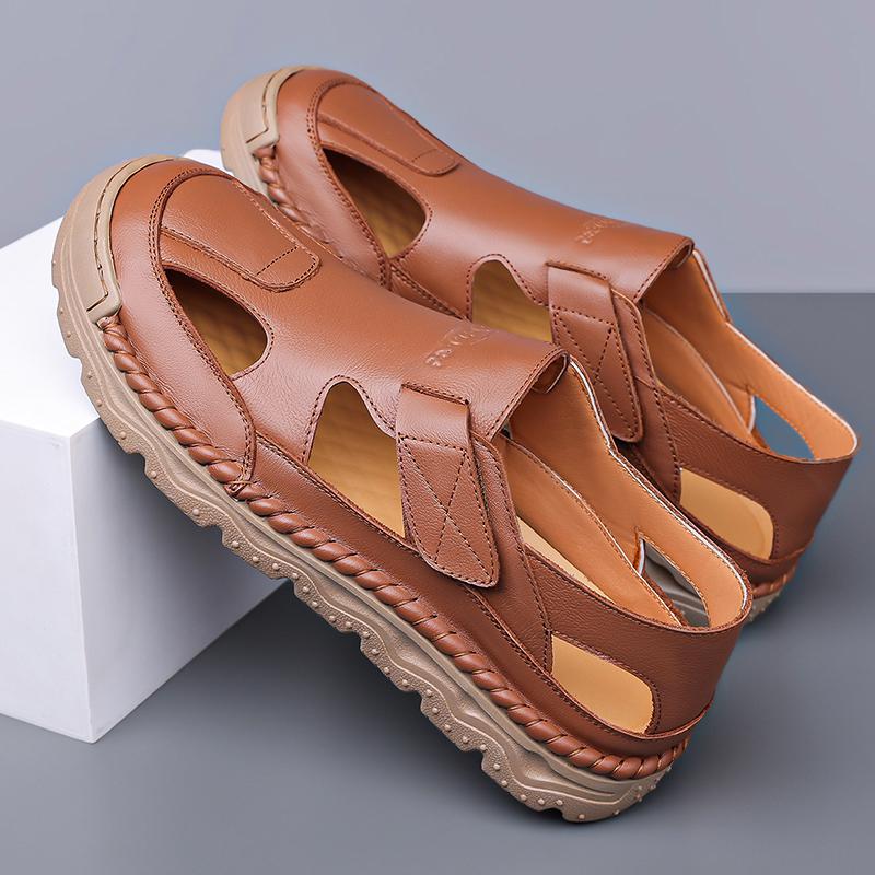 Fashion Comfort Leather Men Brand Trending Soft Sandals Summer Hollow Out Men Casual Leather Shoes Men's Leisure Beach Vacation Sandals
