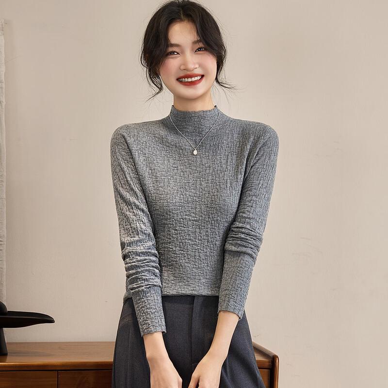 Srcr Women s Cashmere Wool Blend Textured Half-High Neck Knit Sweater M