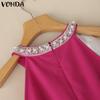 VONDA Women Bow Knot Sleeveless Sequin Beading Slim Waist Casual Mini Dress