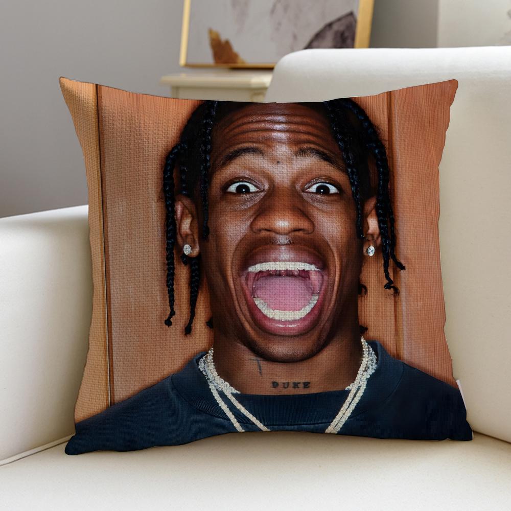 

HipHop TTravis ScottS Cushion Cover Breathable and skinfriendly linen pillowcase square removable and washable cushion 30X30cm
