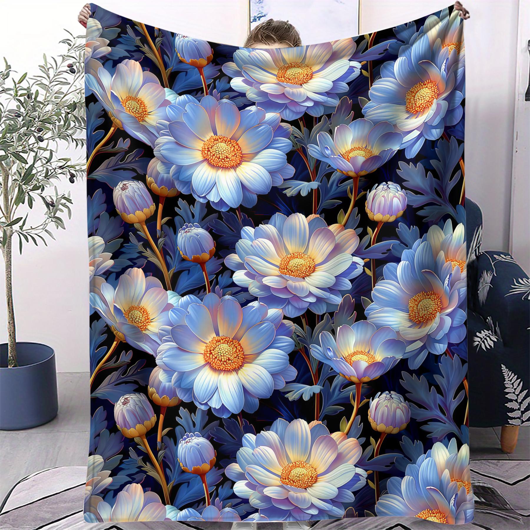 

BluePurple Daisy Oil Painting AllPrint Flannel Blankets Cozy Warm Universal for Boys Girls for Home Camping Office Decoration 75x100cm (30x40inch)