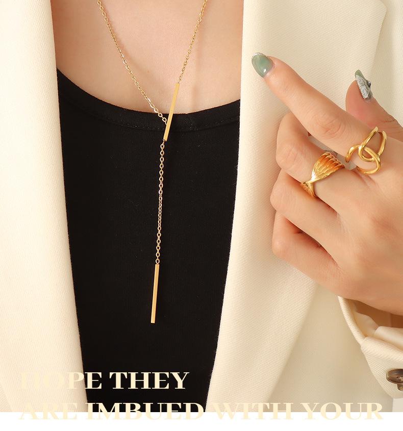 18K Gold Plated Geometric 'Y' Clavicle Chain Necklace, European & American Punk Style, Stainless Steel