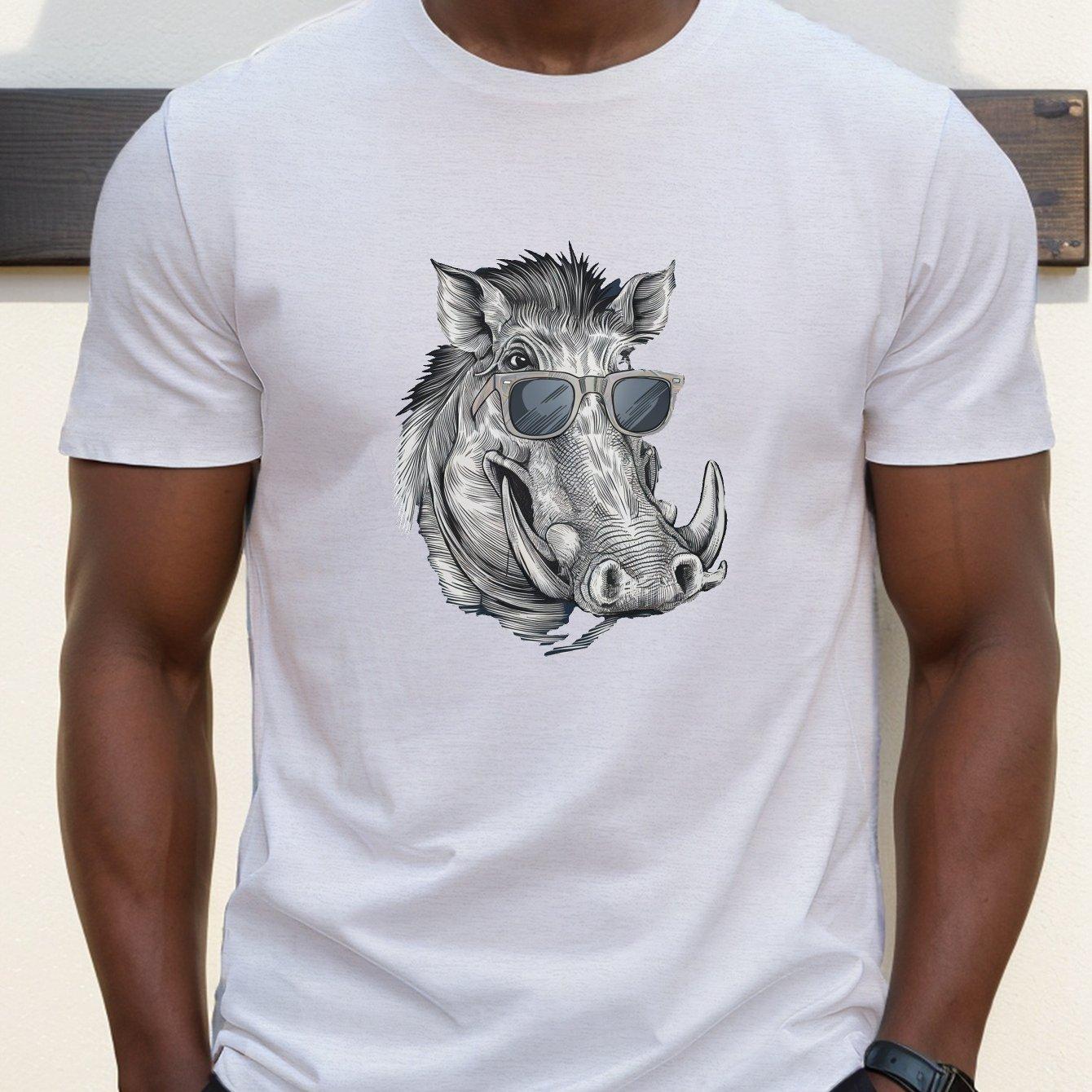 Stylish Men s T-Shirt with Warthog Graphic Casual Short Sleeve Breathable Polyester Perfect for Summer Men Clothing Comfortable S