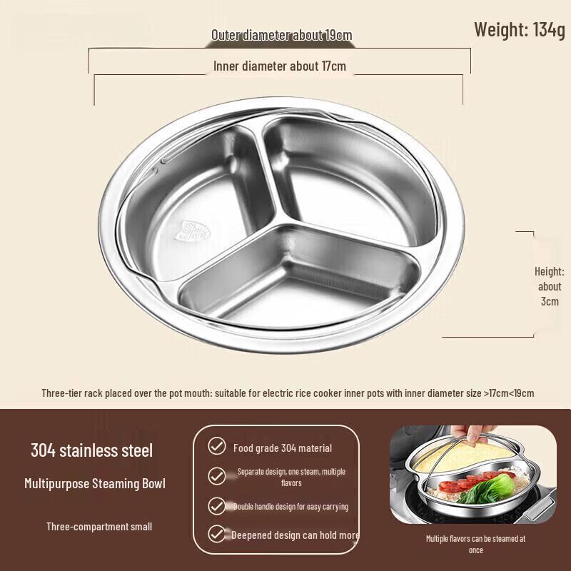 304 Stainless Steel Divided Steaming Plate with Handle