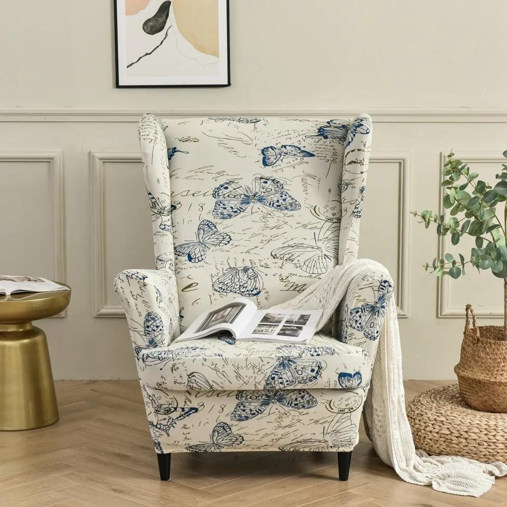 Elastic Floral Print Stretch Protector Wingback Chair Covers Recliner Wing Arm Sofa Cover Slipcover Furniture Protector