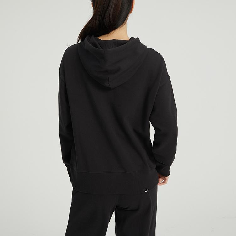 Puma Solid Color Brand Logo Hooded Sweatshirt Women Tops Black 676653-01