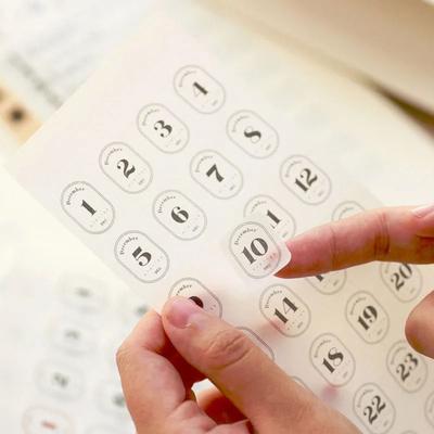 12 Pcs/pack Washi Calendar Sticker Collage Material Hand Made Diary Stickers Notebook Decoration 365 Day Date Labels