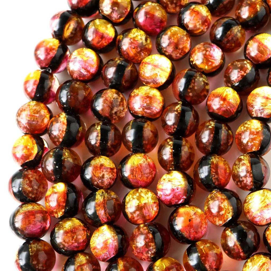 [GOLD STONE] Glow-in-the-Dark Kerama Sunset Orange Firefly Glass Beads, 50 Beads, 8mm, from the Kerama Islands, Okinawa