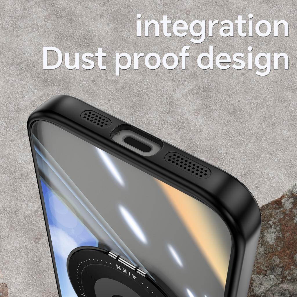 For iPhone 16e Magnetic Case PC+TPU Phone Cover with Rotating Metal Kickstand,Lens Protector