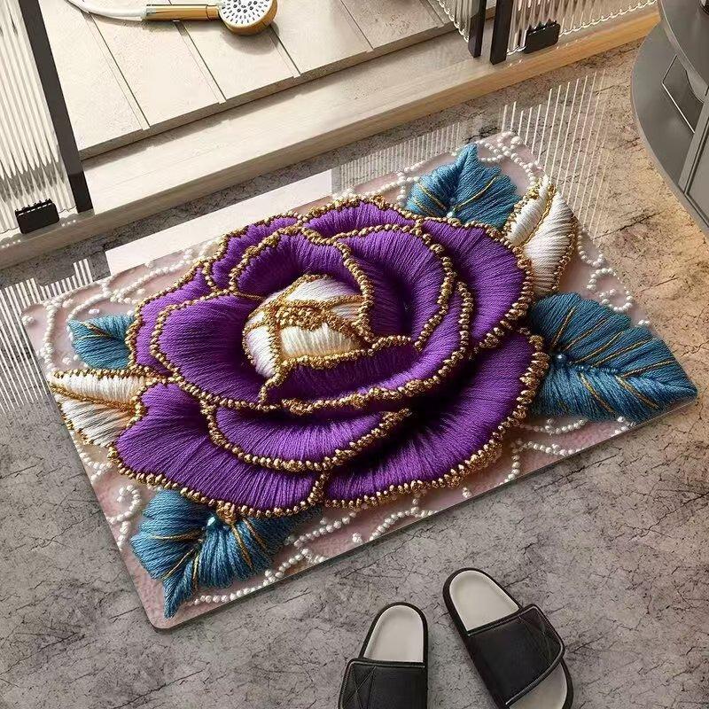 Floral Cross-Border Doormat: Dirt-Resistant, Easy-Clean Doorway Pad for Dust Removal