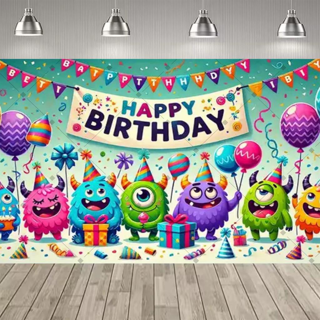 Background Decoration for Thematic Party of Cartoon Monsters, Children's Party Supplies, Decorative Banner, Baby Baptism Gift