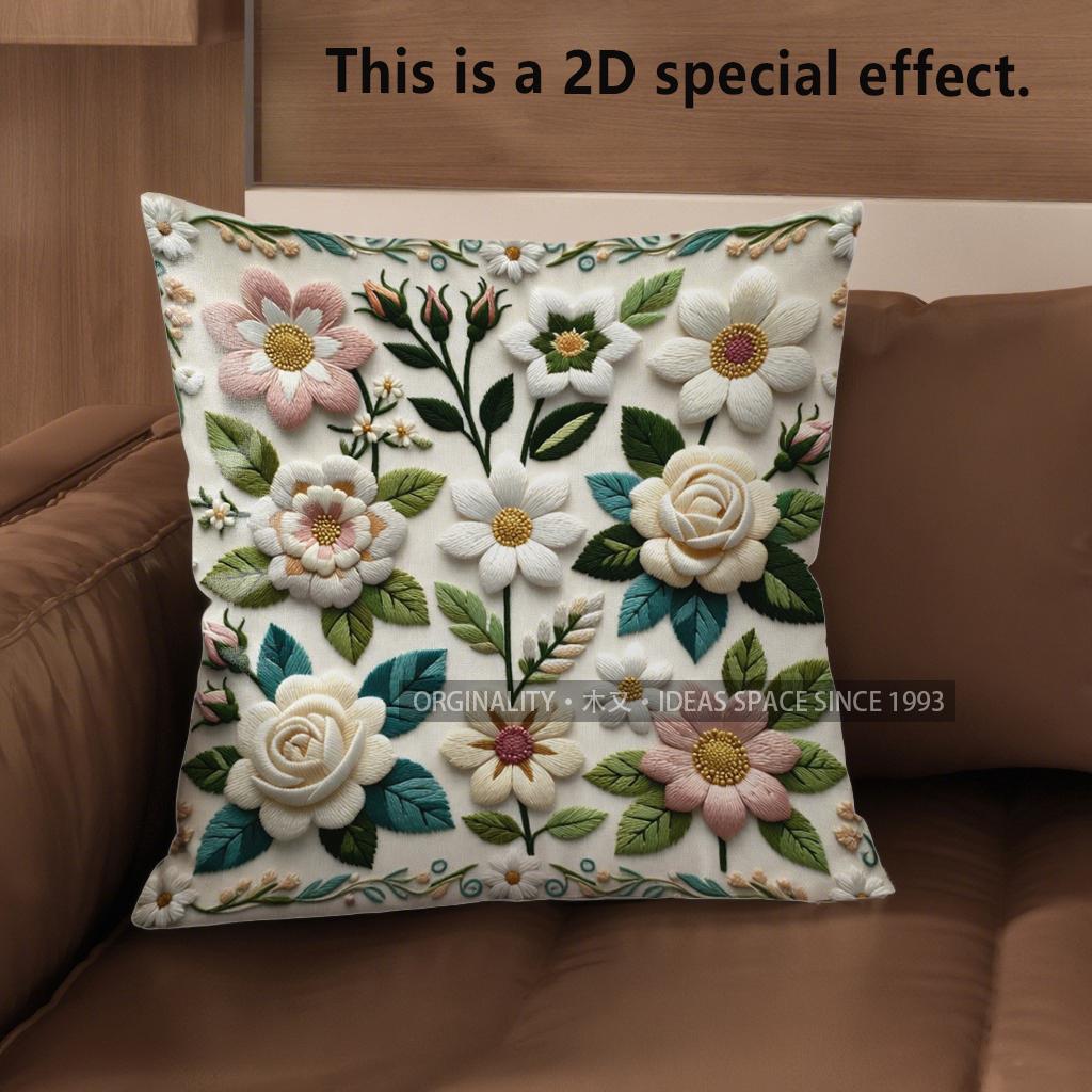 2D Set Of 4 Vintage Floral Throw Pillow Covers Pattern Cushion Cover Suitable For Sofa Bedroom Car Pillow Cover
