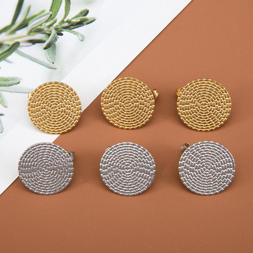 10pcs Stainless Steel Embossed Earrings 20mm Round Stud Earring Backs Connector Rings for Pendants DIY Jewelry Making Supplies