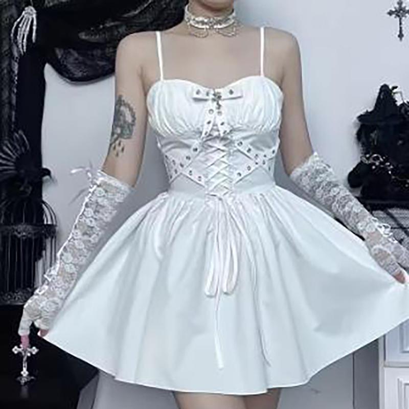 Goth Sexy Fasciatura Senza Maniche Copri Corpo Abiti da Festa Bodycon Y2K Vintage Abito Scoperto Streetwear