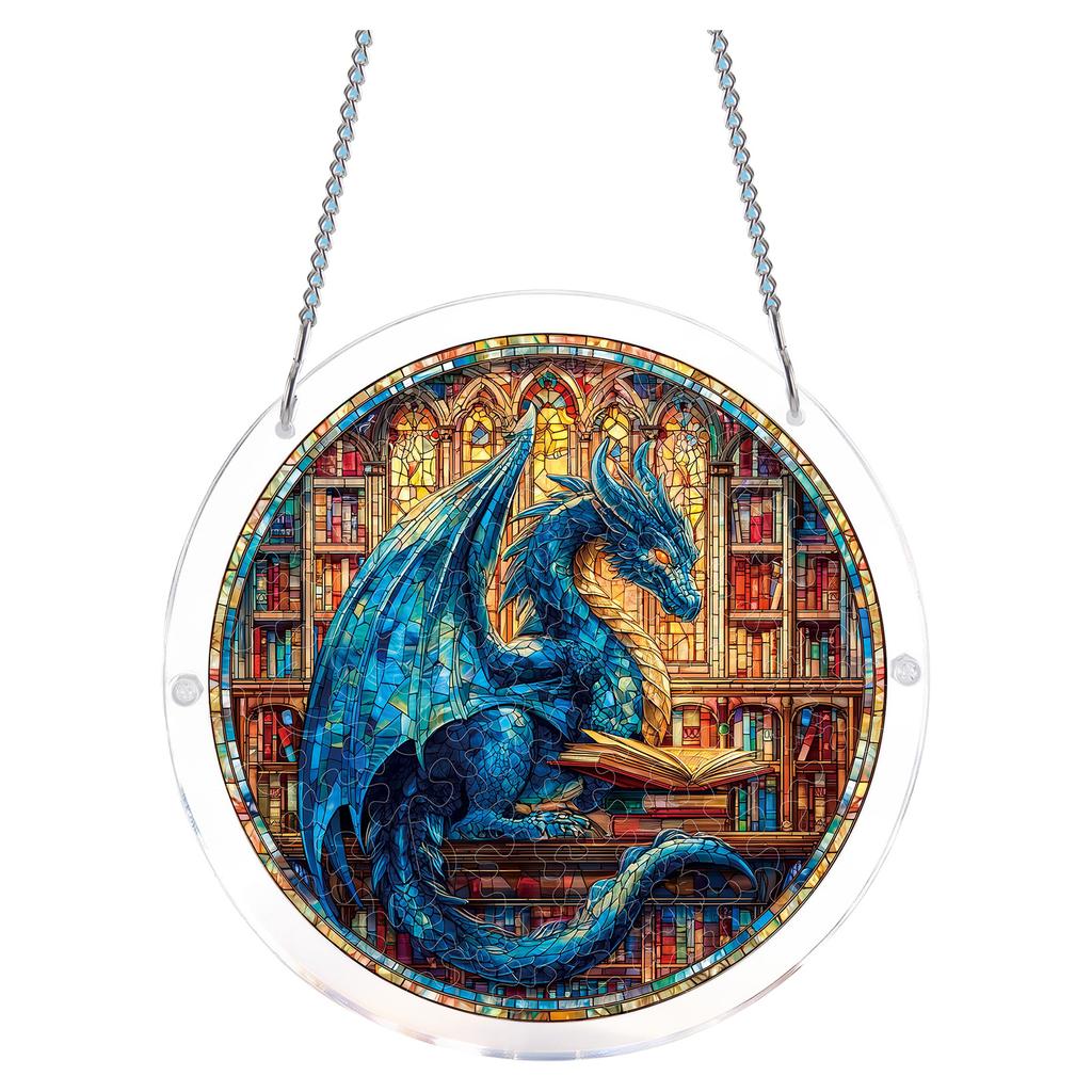 Acrylic Jigsaw Puzzle Suncatcher Window Hanging Ornament with Swan and Water Lily Print for Home and Office Decoration