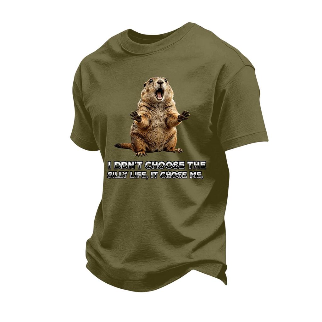 Men's Funny Animal Saying Print Vintage T-Shirt, Loose Breathable Summer Casual Top