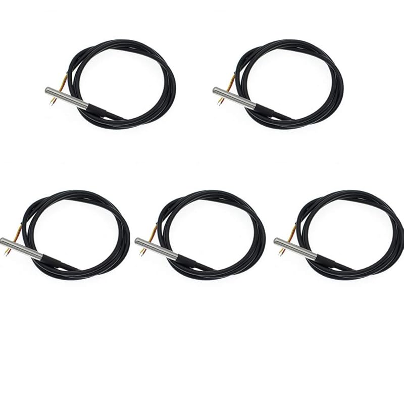 5pcs 5m DS18B20 Digital Thermistor Probe Temperature Sensor Waterproof Temperature Probe Stainless Steel Resistance Thermal Cable -55°C to +125°C