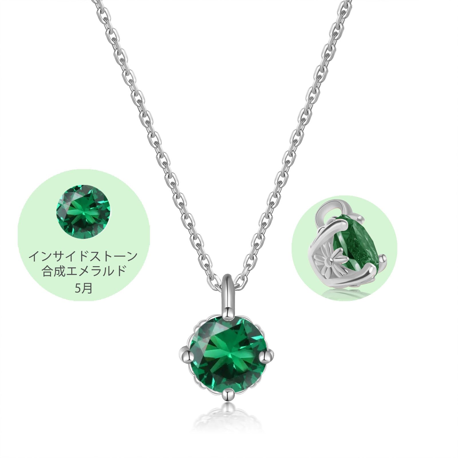 

Simple 925 Metal Hypoallergenic May Synthetic [FH.bird] Women s Necklace, Emerald, Silver, Necklace, Birthstone, Pendant, Present, Popular, Birthday,