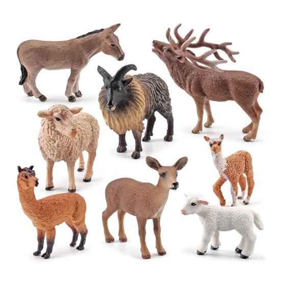 Animal Figurine Simulation Donkey Alpaca Red Deer Sheep Animal Model Toys Desktop Ornament Gift for Home