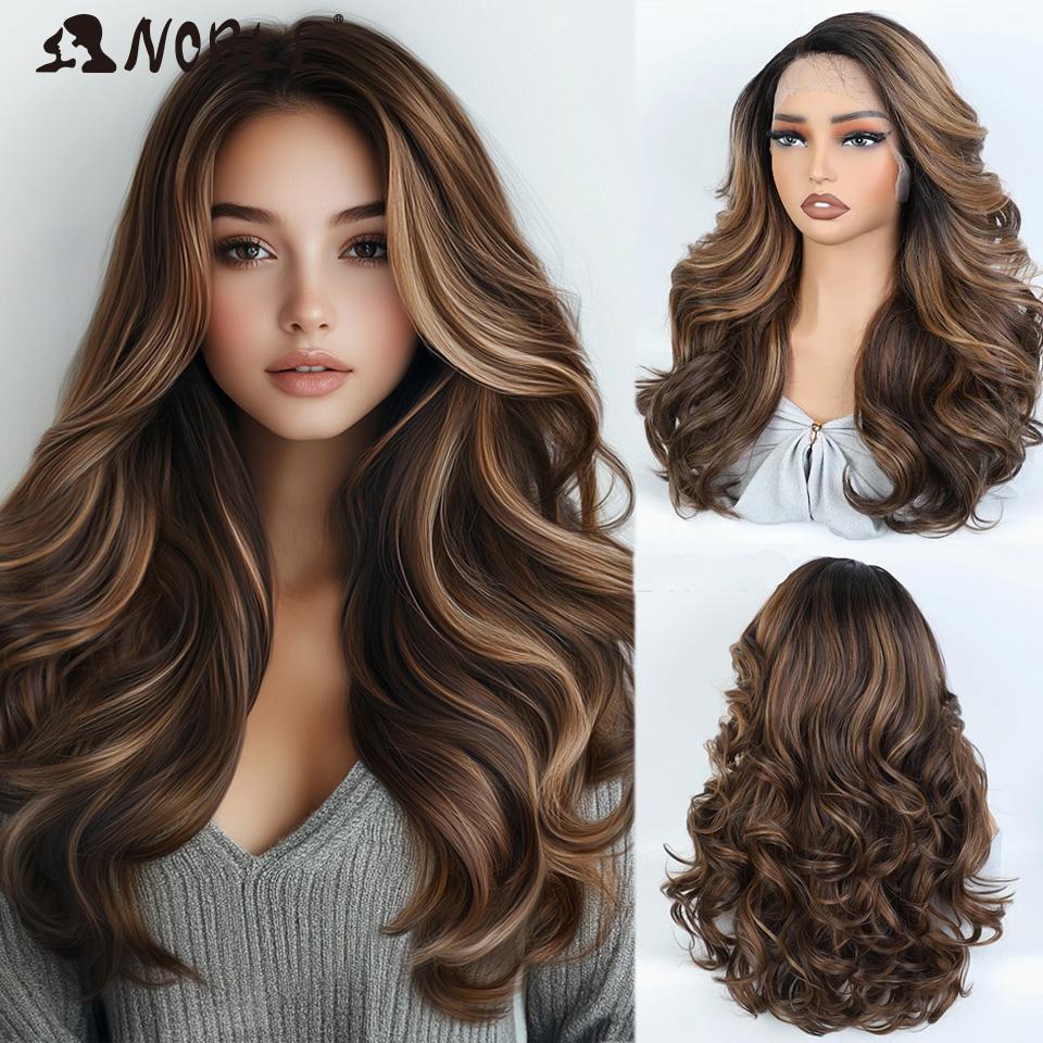 

Noble Synthetic Lace Front Wigs For Women Body Wave Lace Wig 22 inche Ombre Chocolate Brown Blonde Wigs Cosplay Lace Front Wig (as the picture,150%&22inches&TRENDY)