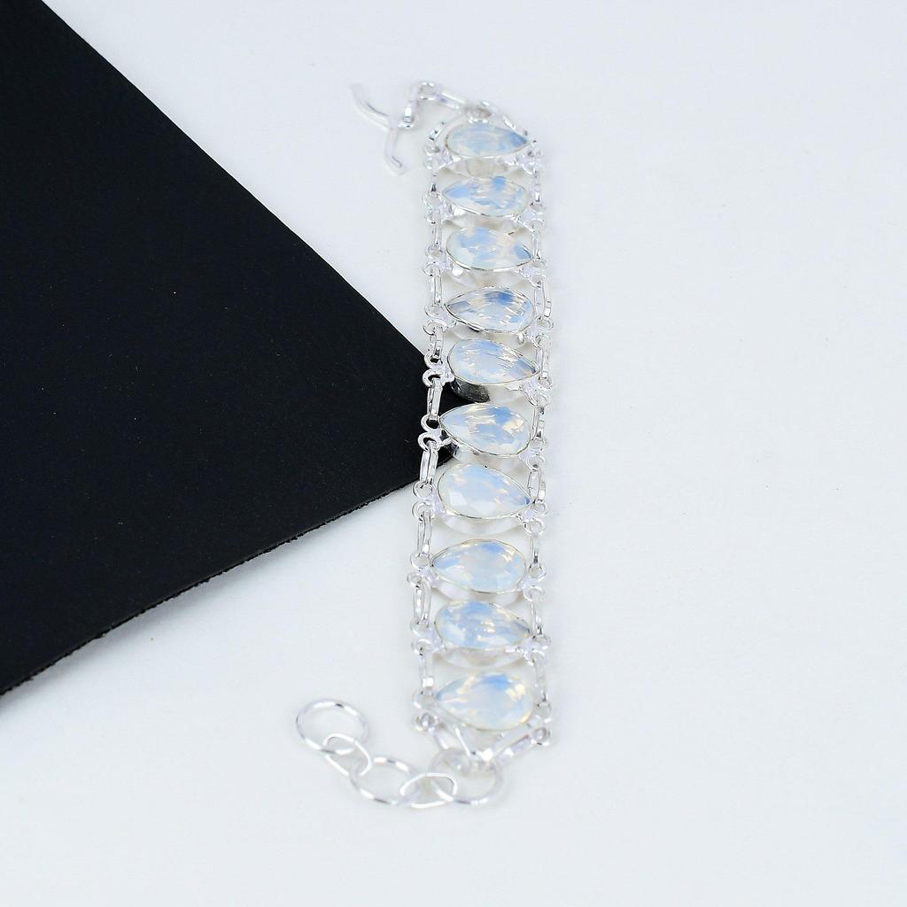 Milky Opal Bracelet Milky Opal Gemstone Handmade 925 Sterling Silver Bracelet Milky Opal Bracelet For Gift Boho Unisex Bracelet For Her