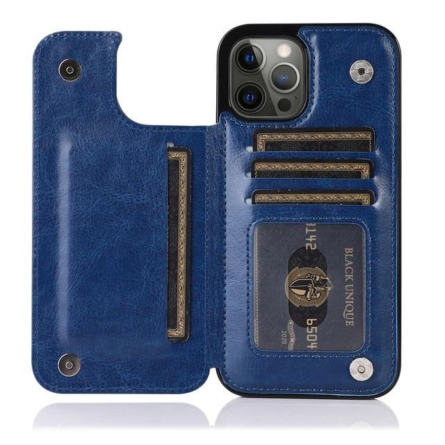 Wallet Double Button Stand Leather Case For Iphone 14 Pro Max 13 Pro 12 11 Se 2022 X Xr Xs Max 8 7 6 6s Plus 5 5s With Card Slot