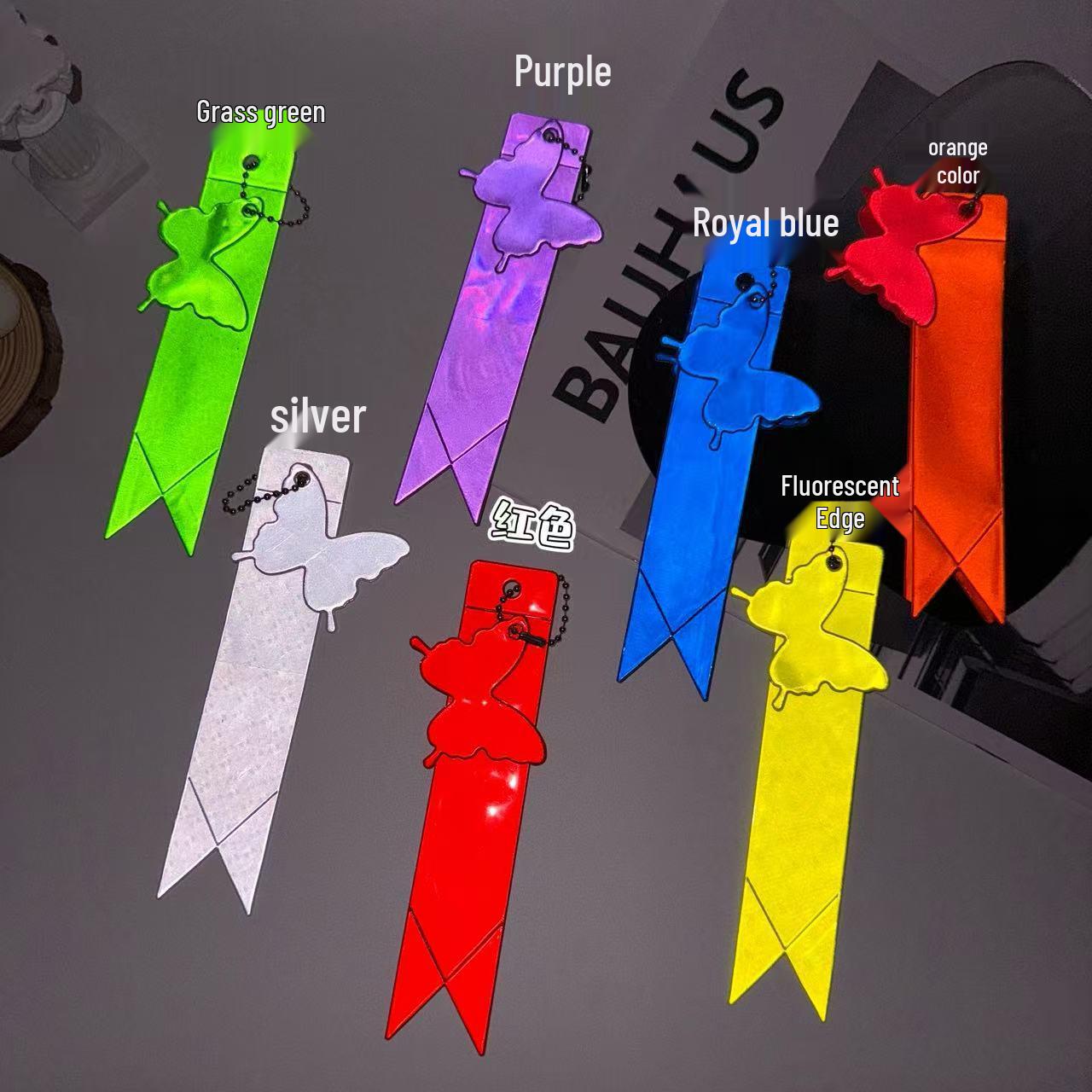 Reflective Star Pendant Ribbon Keychain with Luminous Tag