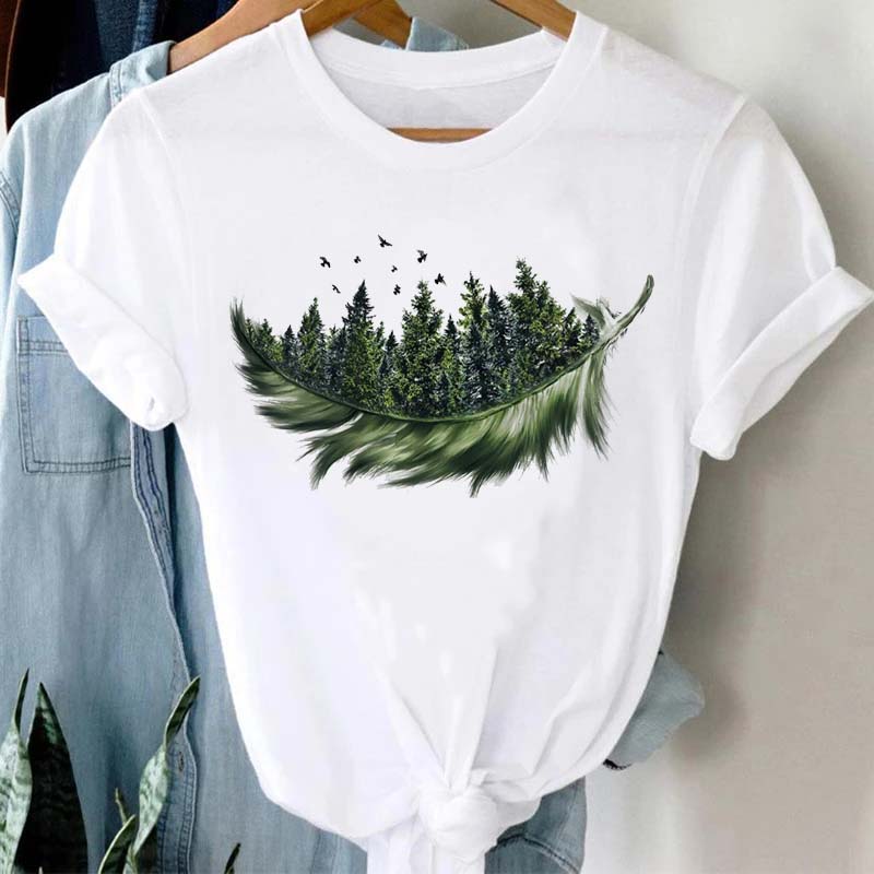 

Женская футболка с акварельным принтом пера, футболка с принтом, женская футболка с коротким рукавом, уличная одежда 90-х, женская одежда, топы S