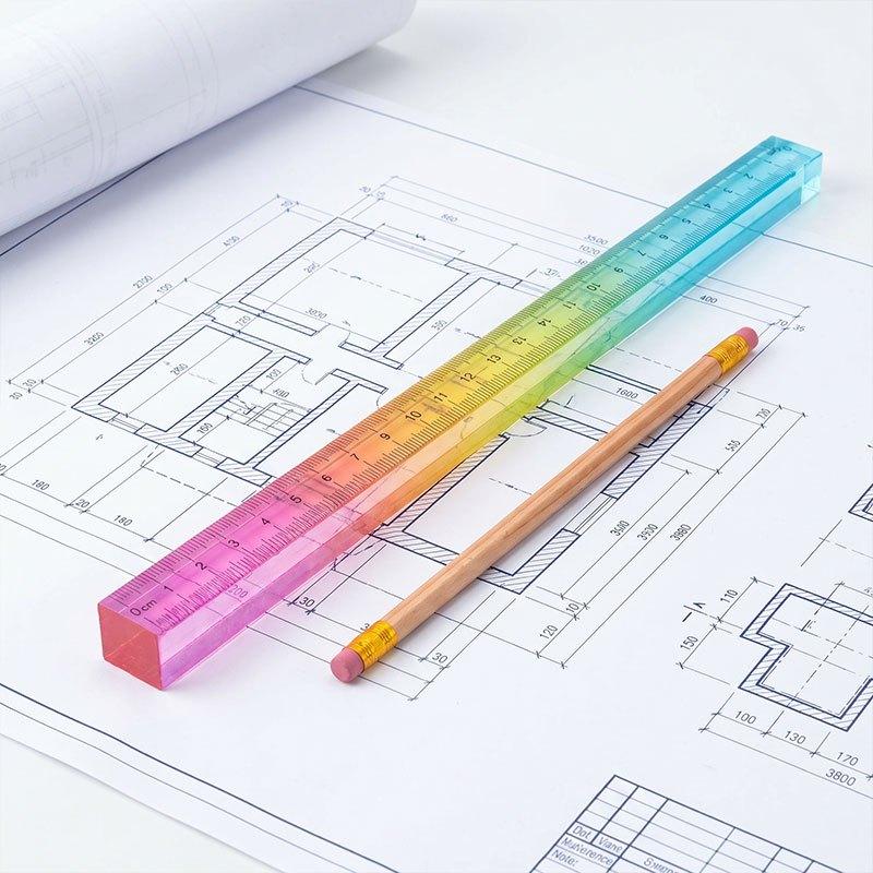 Color Ruler and Cube - Two in One Geometric Drawing Tool, Mathematics Learning Stationery Set, Drawing and Measuring Supplies