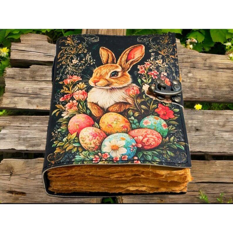 bunny rabbit Grimoire Leather Journal Notebook Journal for women - Fat journal handmade Deckle Paper Notebook Journal for gift